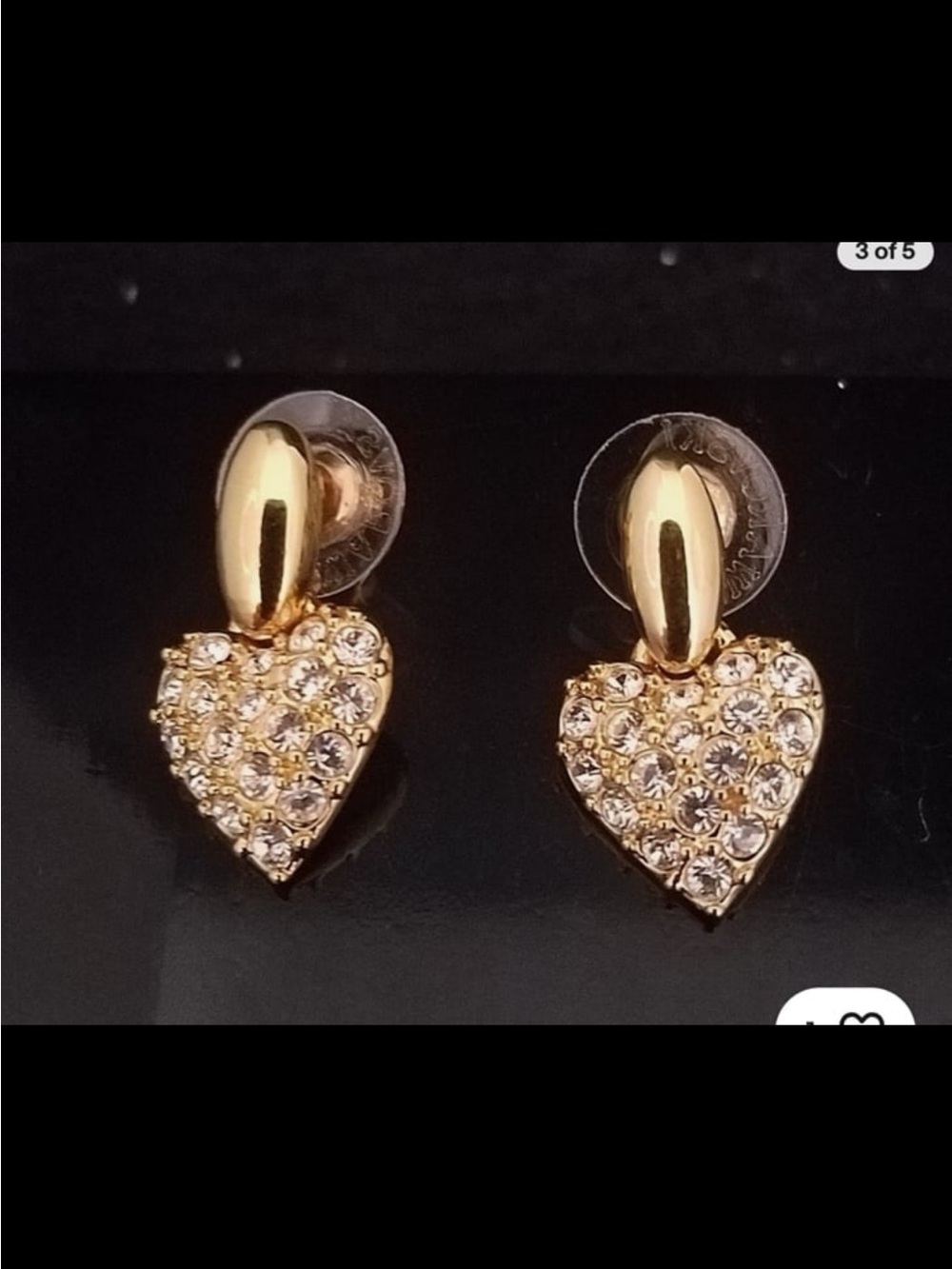 Swarovski Crystal Gold Earrings Hart Drop With Pave vintage rare #1357
